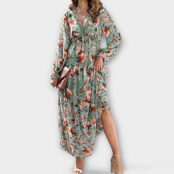 Maya | Floral V-Neck Maxi Dress - Maison Léa &amp; Lou