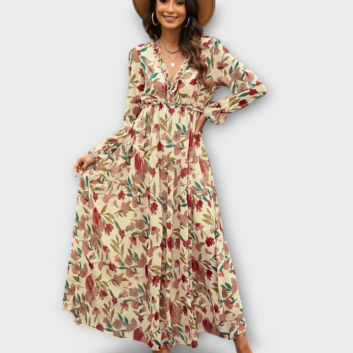 Maya | Floral V-Neck Maxi Dress - Maison Léa &amp; Lou