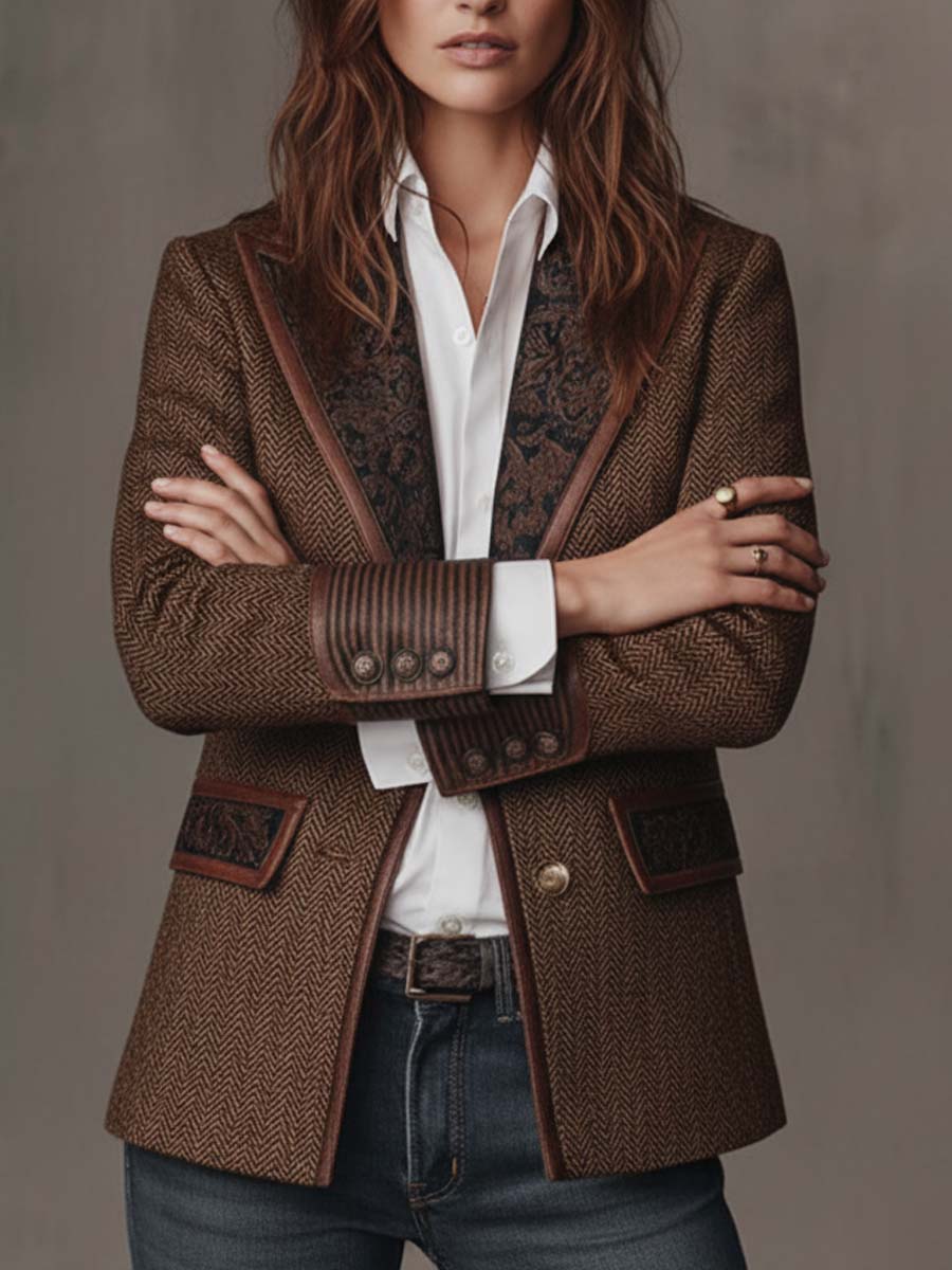 Rose - Blazer with Houndstooth Panels