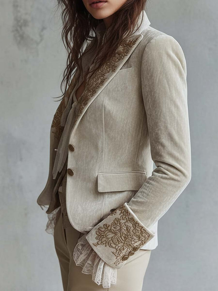 Mercedes - Embroidered Blazer in Ivory