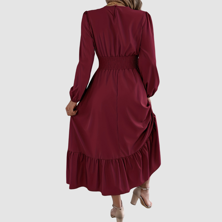 Isola Lane | Navy Ruffled Hem Midi Dress - Maison Léa &amp; Lou