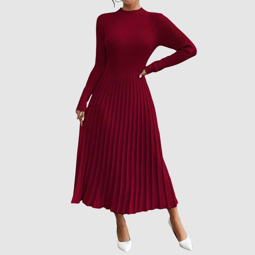 Evelyn Grace | High-Neck Long-Sleeve Maxi Dress - Maison Léa &amp; Lou