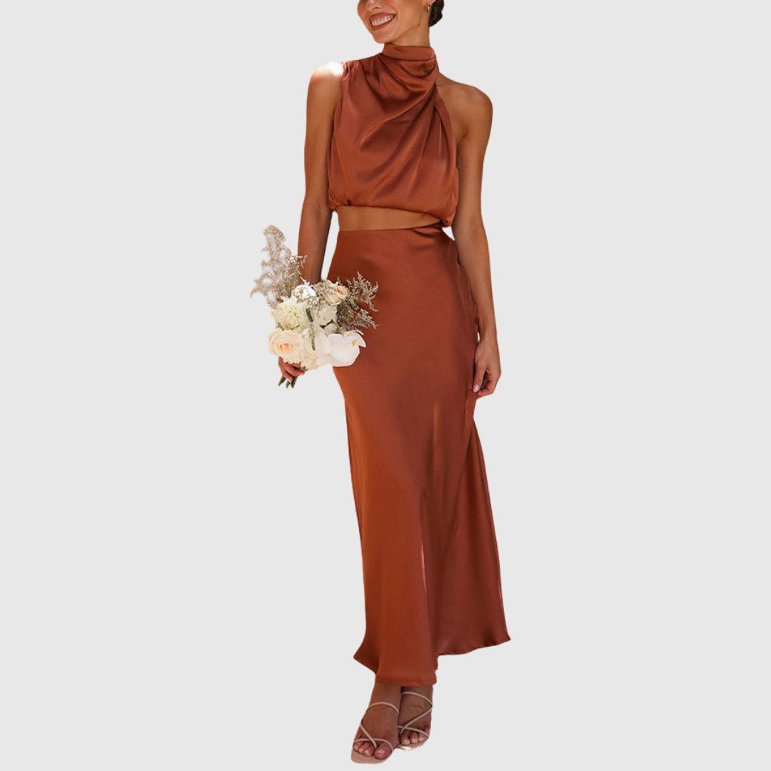 Emily | Satin Drape Maxi Set - Maison Léa &amp; Lou