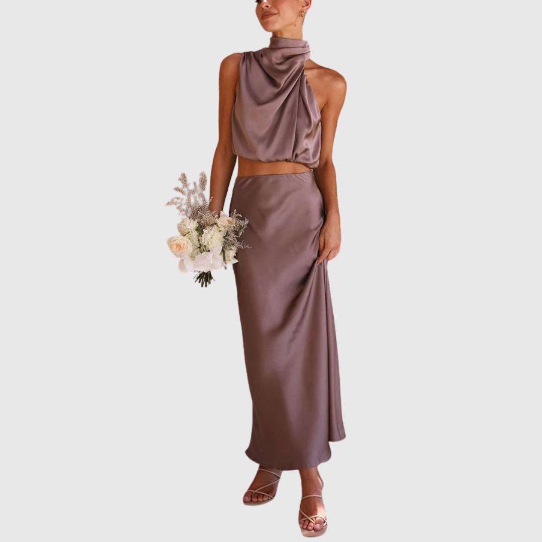 Emily | Satin Drape Maxi Set - Maison Léa &amp; Lou