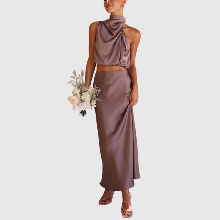 Emily | Satin Drape Maxi Set - Maison Léa &amp; Lou
