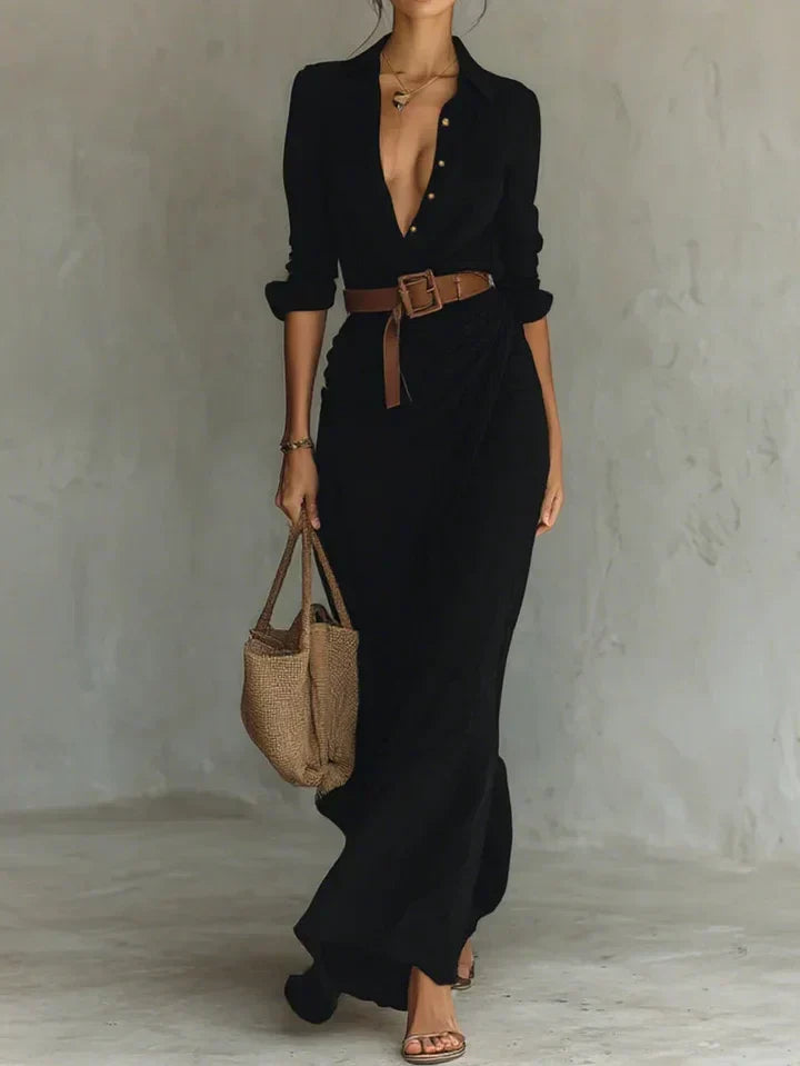 Una | Lapel-Wrap Maxi Dress - Maison Léa &amp; Lou
