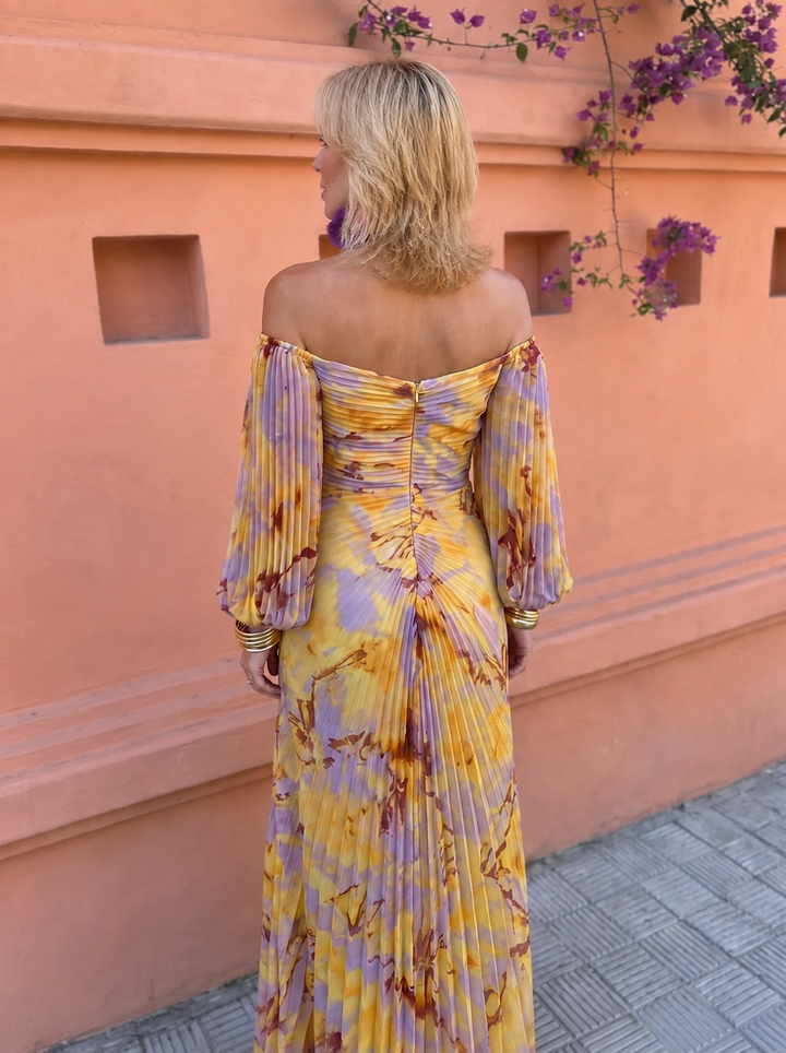 Greta™ | Long floral dress with deep neckline