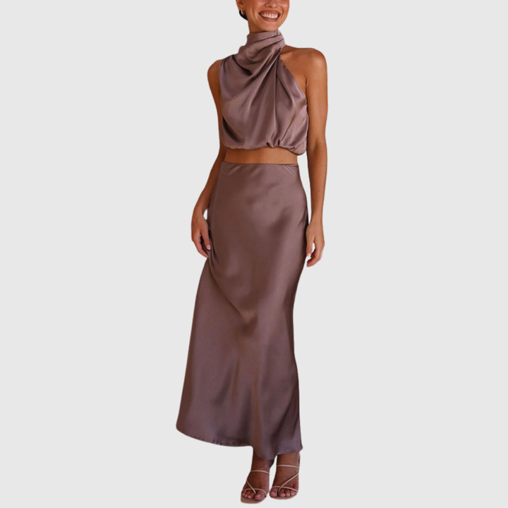Emily | Satin Drape Maxi Set - Maison Léa &amp; Lou