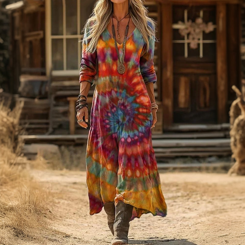 Priscilla | Free-Spirited Swirl-Print Maxi Dress - Maison Léa & Lou