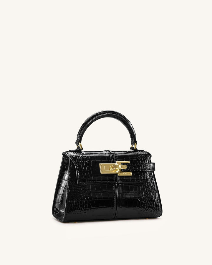 Elise Top Handle Bag - Black Croc - Maison Léa &amp; Lou