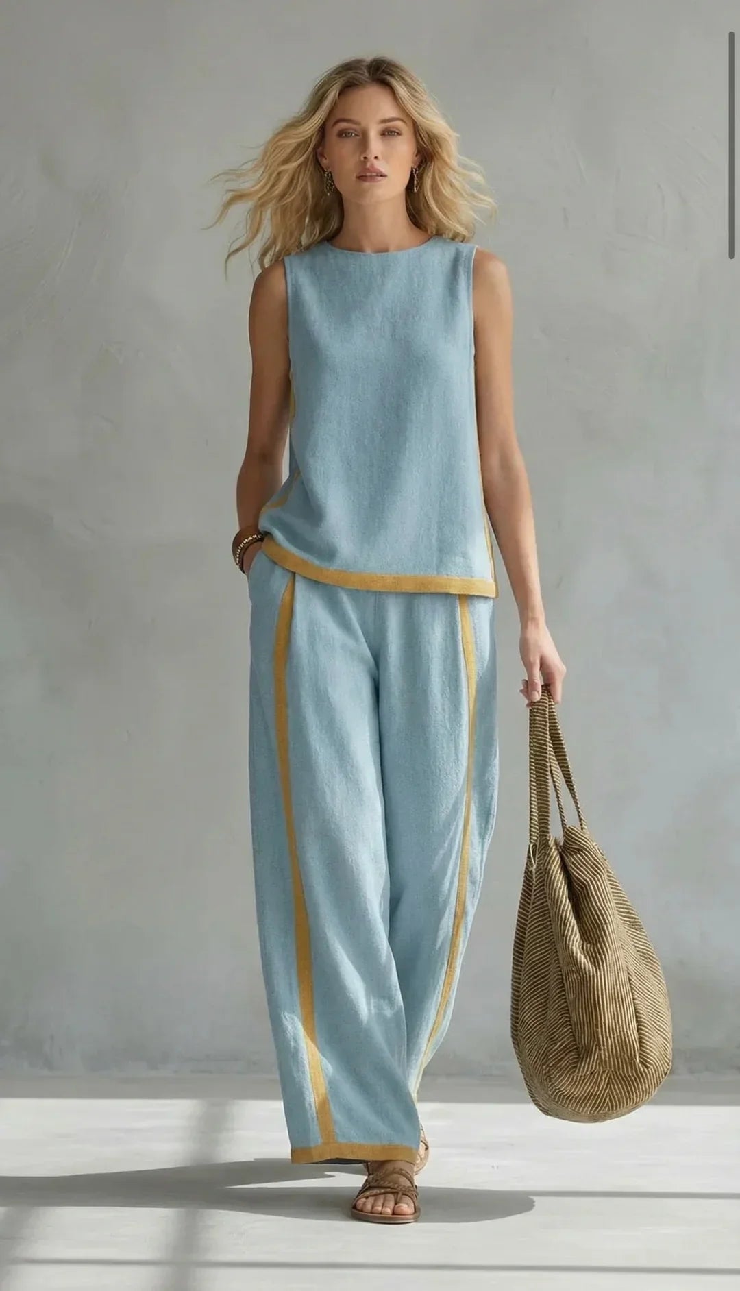 Ursula - Set elegante e casual di gilet e pantaloni con finiture bicolore - Maison Léa &amp; Lou