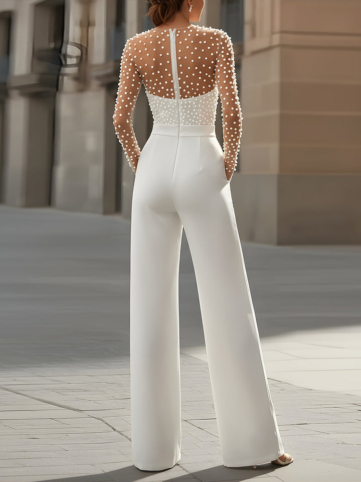 Araminta | Pearl-Embellished White Jumpsuit - Maison Léa &amp; Lou