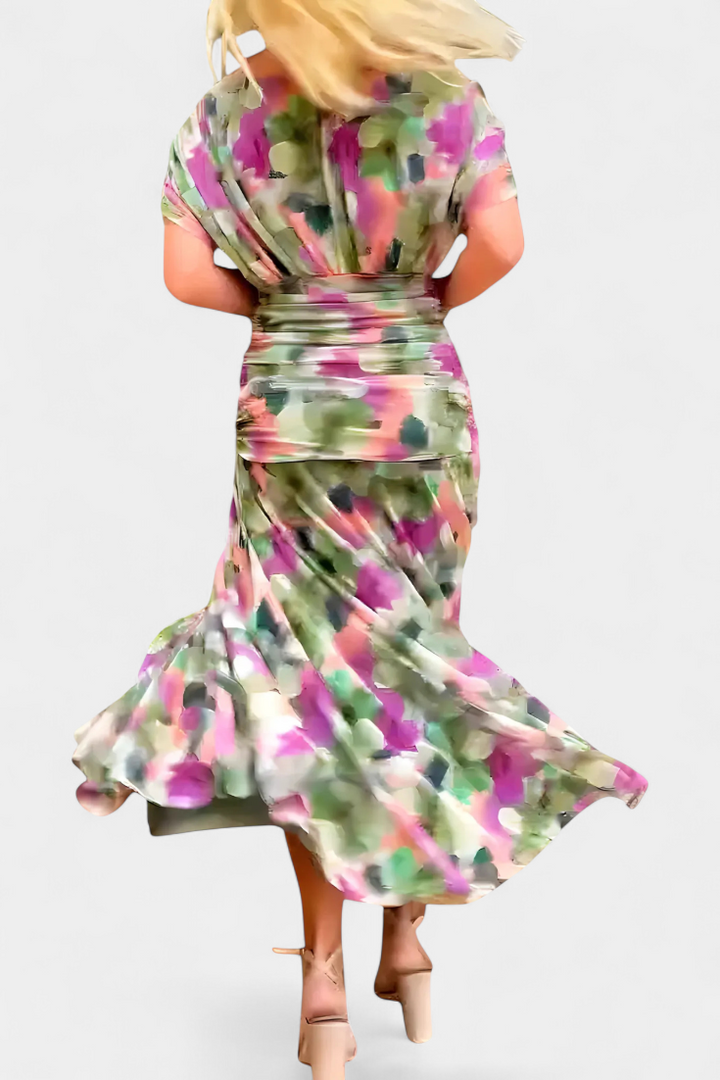 Freya - Flowing Floral V Neck Dress - Maison Léa &amp; Lou