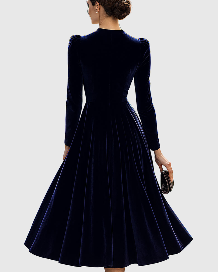 Sibella - Navy Long-Sleeve Midi Dress - Maison Léa &amp; Lou