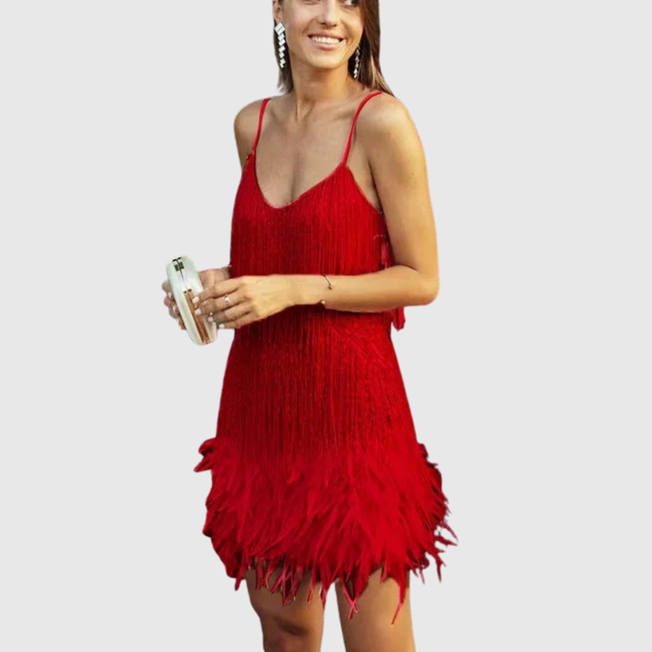 Isimay | Cocktail Dress with Feather Fringe - Maison Léa &amp; Lou