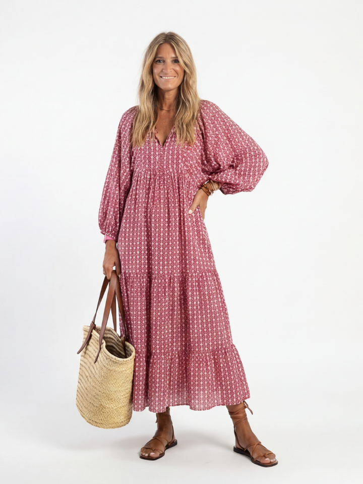 ARLETTE | GEOMETRIC PRINT LONG SLEEVE MIDI DRESS - Maison Léa &amp; Lou