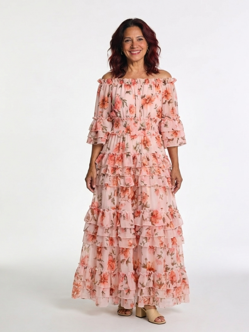 Rosalie | Off Shoulder Floral Ruffle Tiered Maxi Dress - Maison Léa & Lou