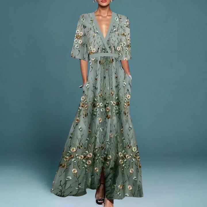 Sophia | Elegant Evening Dress with Floral Pattern - Maison Léa &amp; Lou