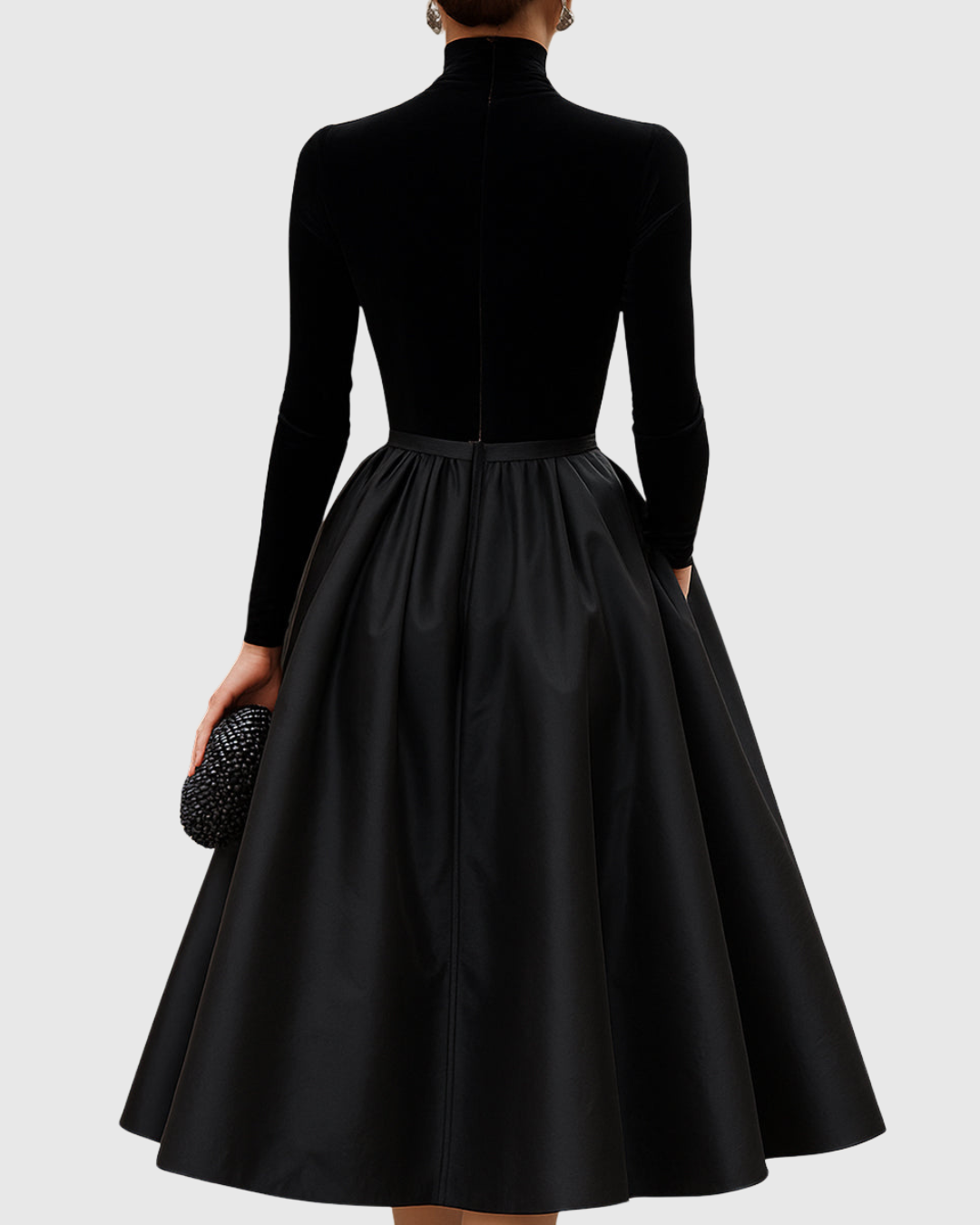 Aradia - Elegant Black Velvet and Satin Midi Dress - Maison Léa &amp; Lou