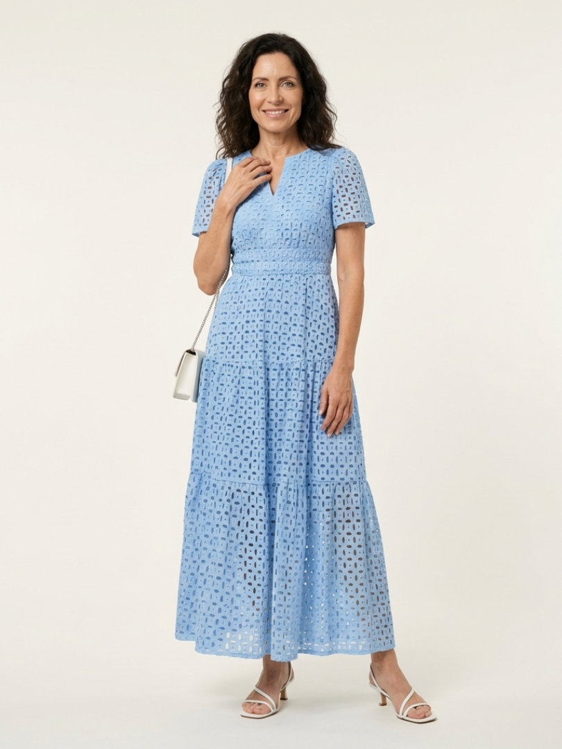 Brielle | V Neck Short Sleeve Tiered Midi Dress - Maison Léa & Lou