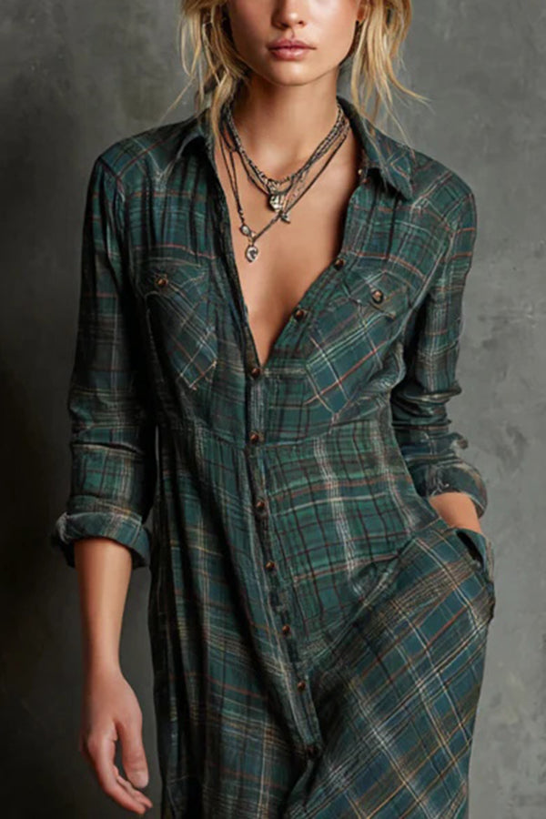 Ailene | Classic Green Plaid Shirt Dress - Maison Léa &amp; Lou