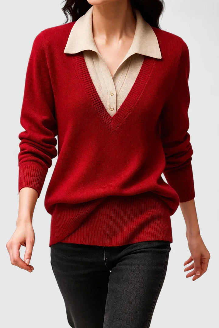 Pauline | Collared V-Neck Sweater - Maison Léa &amp; Lou