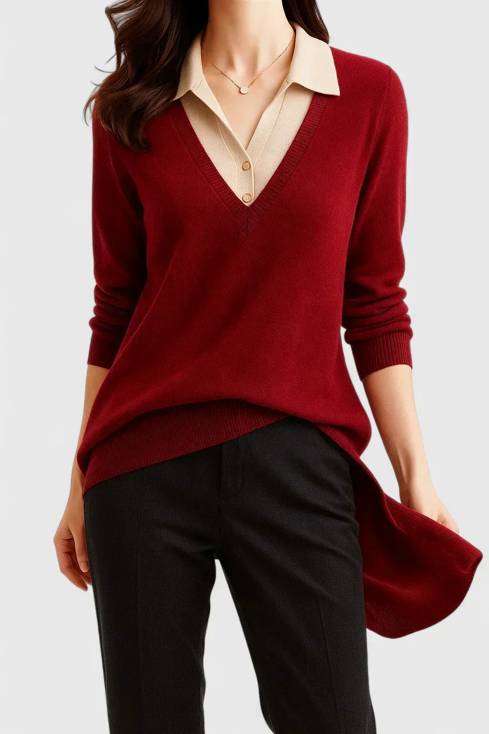 Pauline | Collared V-Neck Sweater - Maison Léa & Lou
