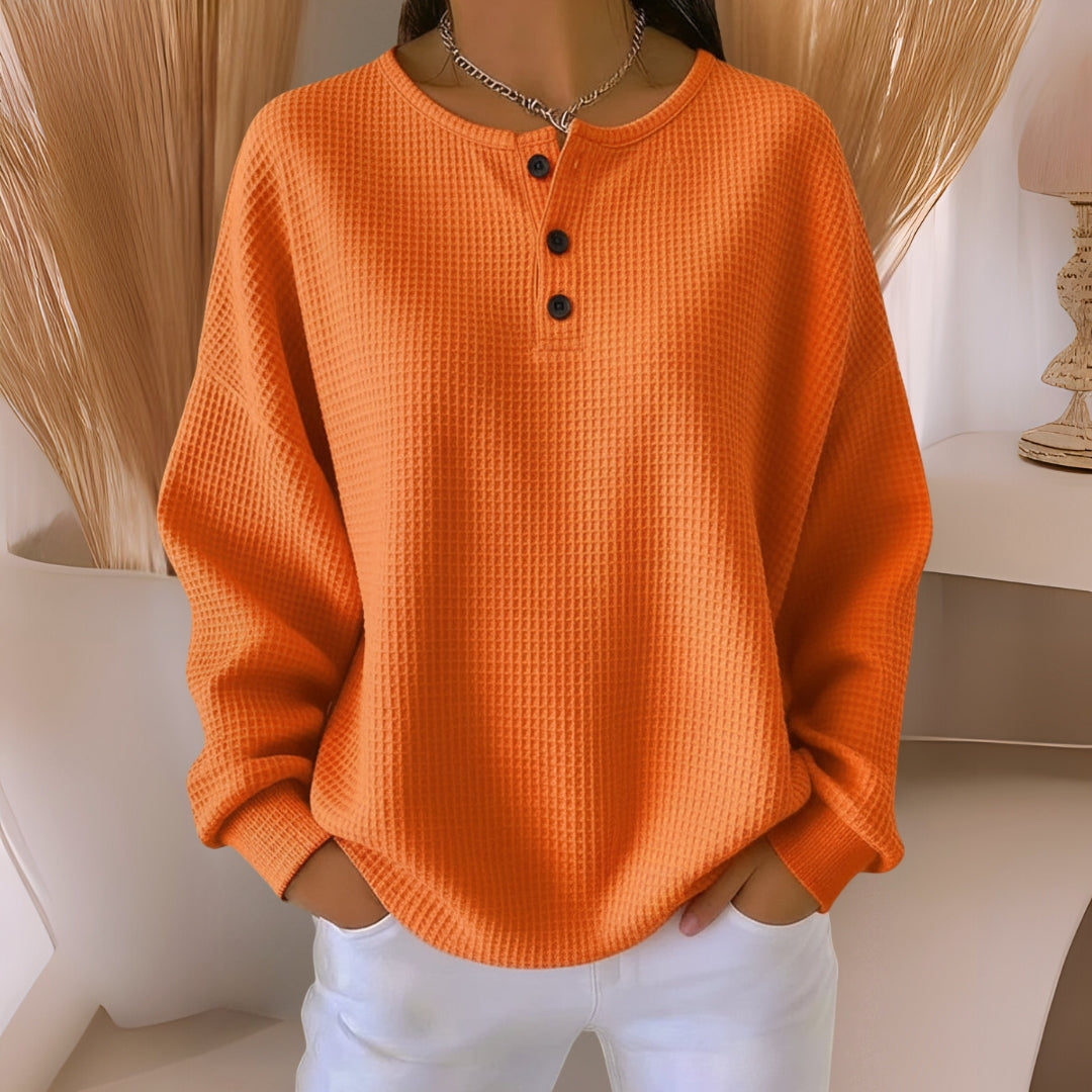 Bernadette | Relaxed Button-Neck Top - Maison Léa & Lou