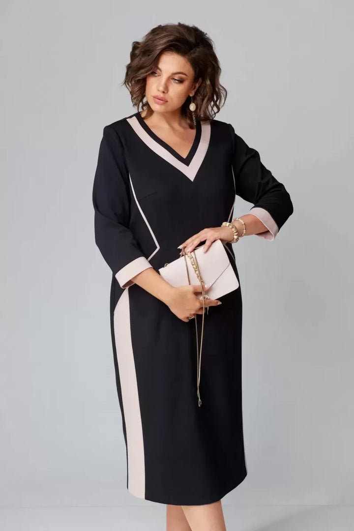 Fenna Grace | Elegant V-Neck Midi Dress - Maison Léa &amp; Lou