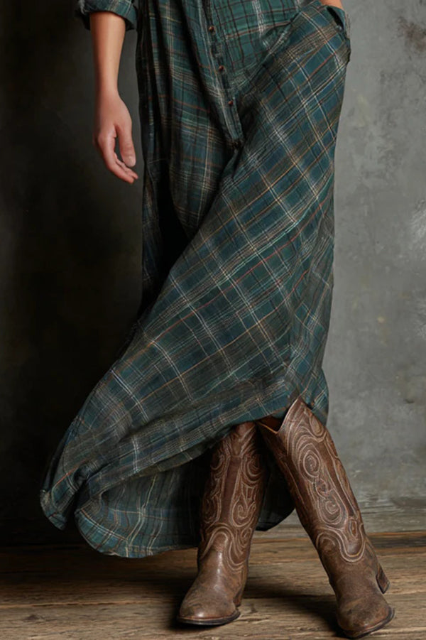 Ailene | Classic Green Plaid Shirt Dress - Maison Léa &amp; Lou