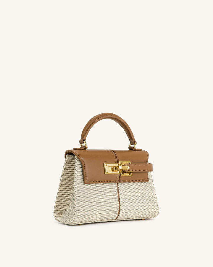 Elise Top Handle Bag - Brown Canvas - Maison Léa &amp; Lou