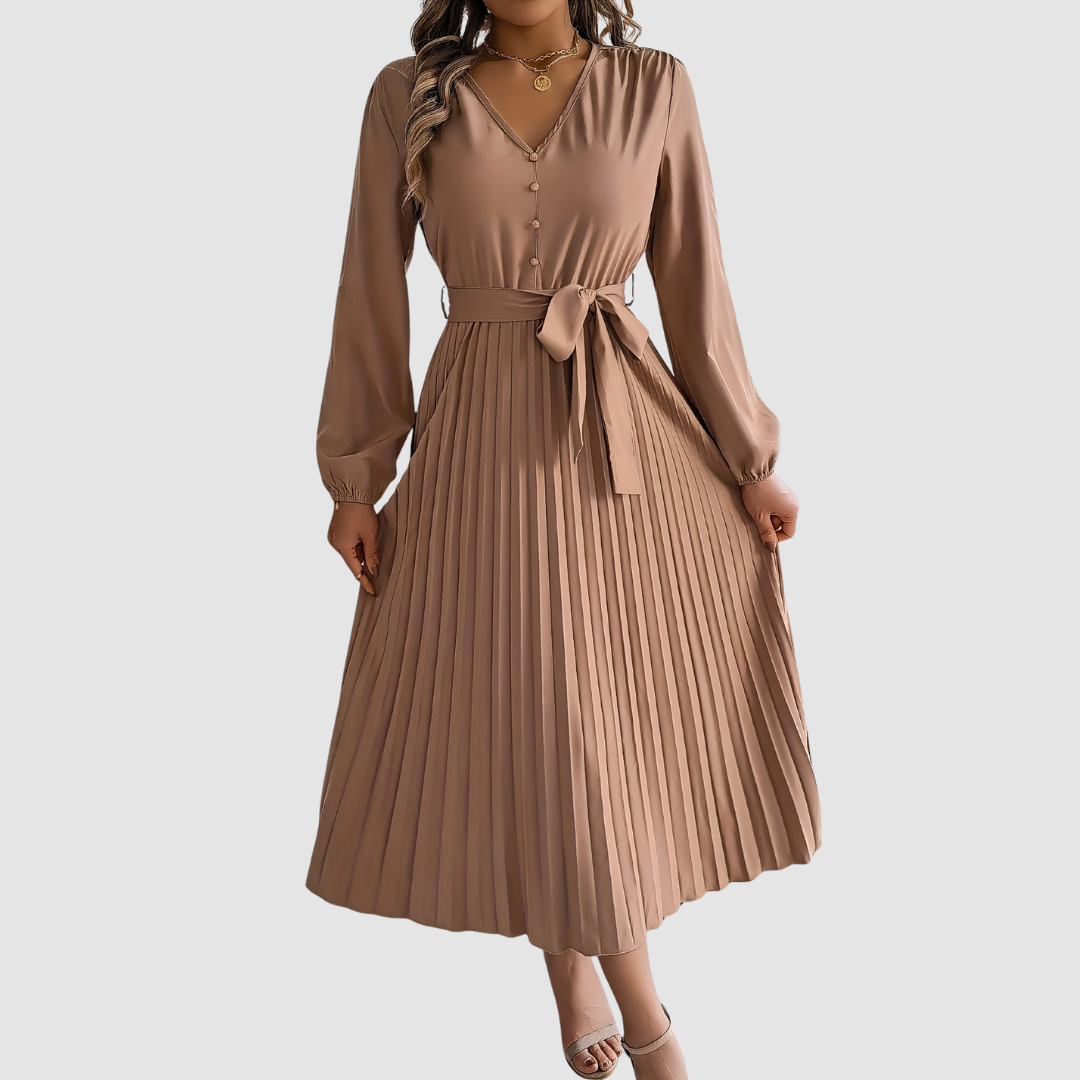 Celeste Bloom - Pleated Long-Sleeve Midi Dress - Maison Léa & Lou