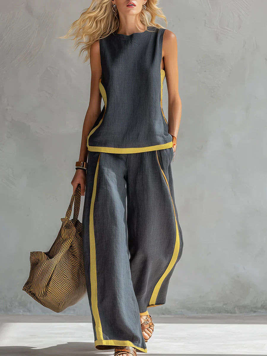 Ursula - Set elegante e casual di gilet e pantaloni con finiture bicolore - Maison Léa &amp; Lou