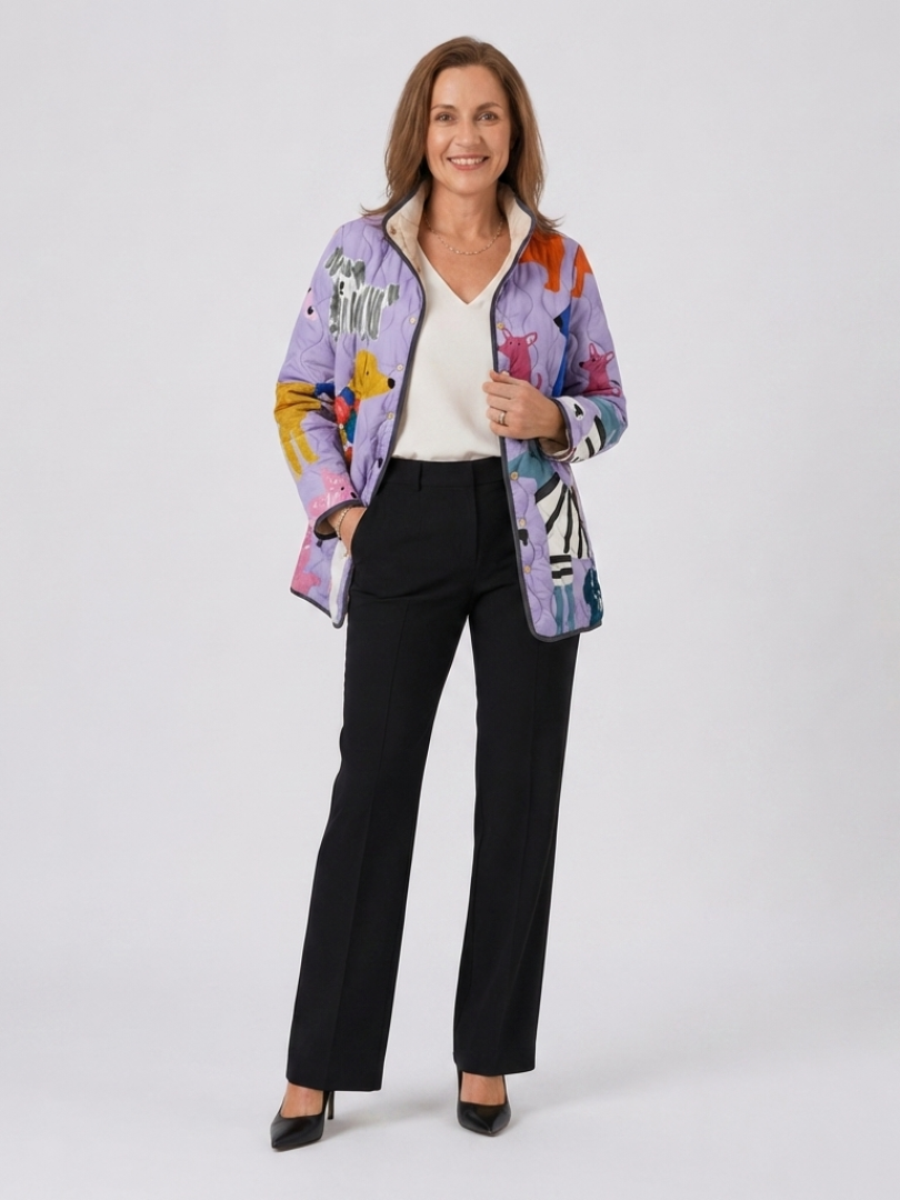 Rhea | Casual Quilted Jacket with Dog Print - Maison Léa & Lou