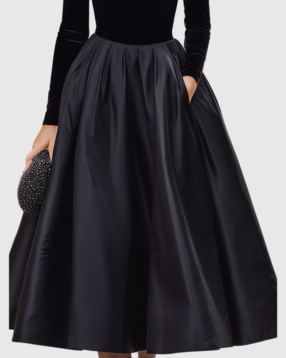 Aradia - Elegant Black Velvet and Satin Midi Dress - Maison Léa & Lou