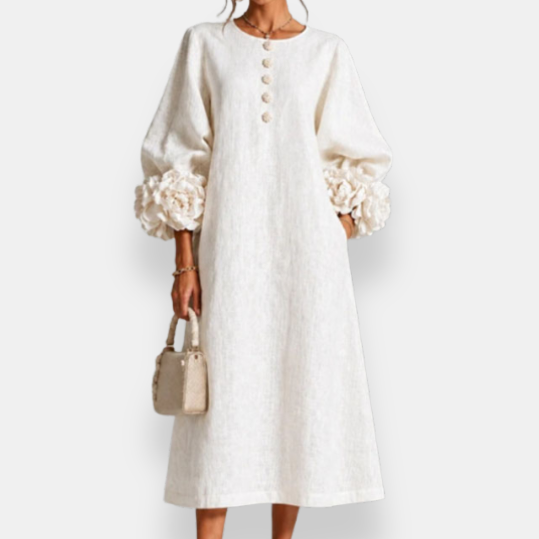 Annabelle | Floral Appliqué Midi Dress - Maison Léa &amp; Lou