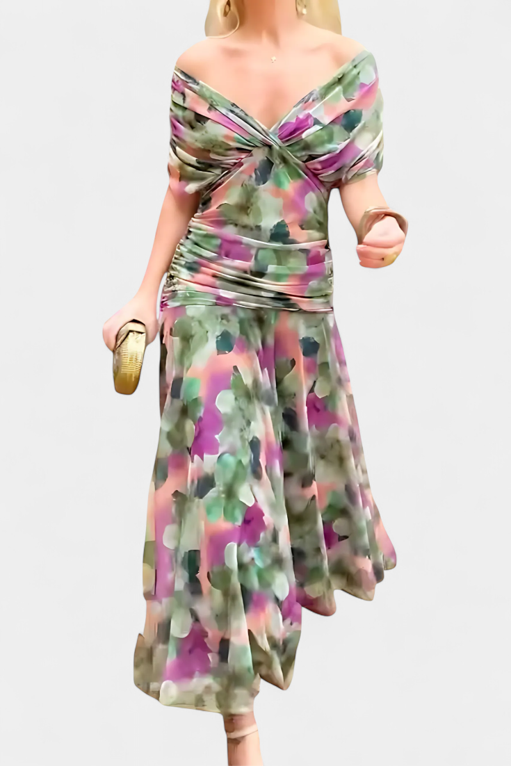 Freya - Flowing Floral V Neck Dress - Maison Léa &amp; Lou