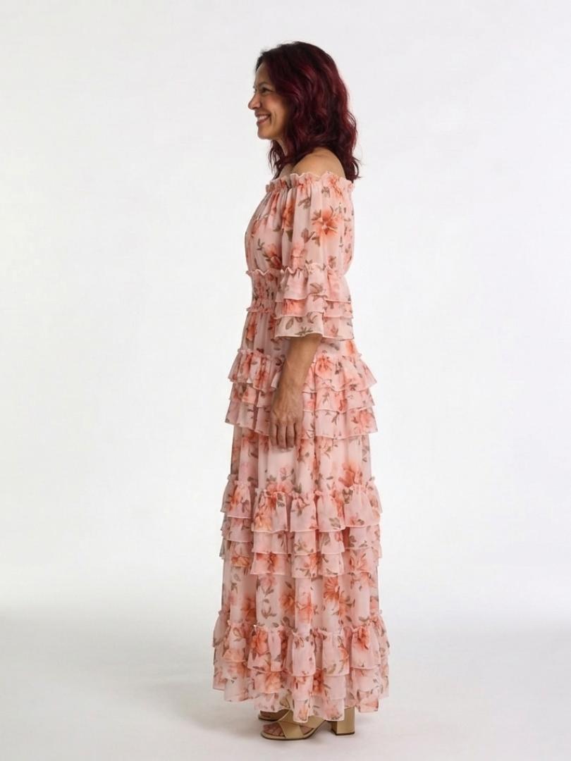 Rosalie | Off Shoulder Floral Ruffle Tiered Maxi Dress - Maison Léa & Lou