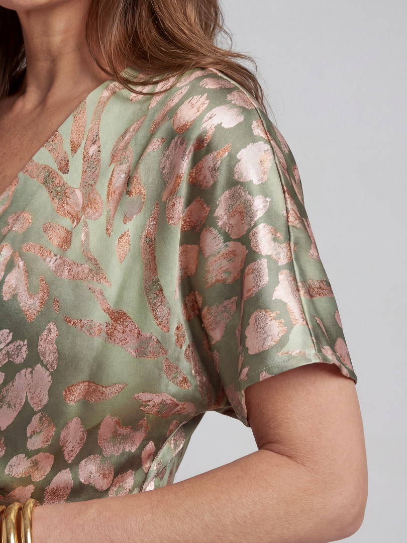 Coralie | Abstract Print V Neck Twist Waist Midi Dress - Maison Léa & Lou