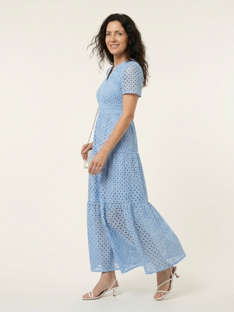 Brielle | V Neck Short Sleeve Tiered Midi Dress - Maison Léa & Lou