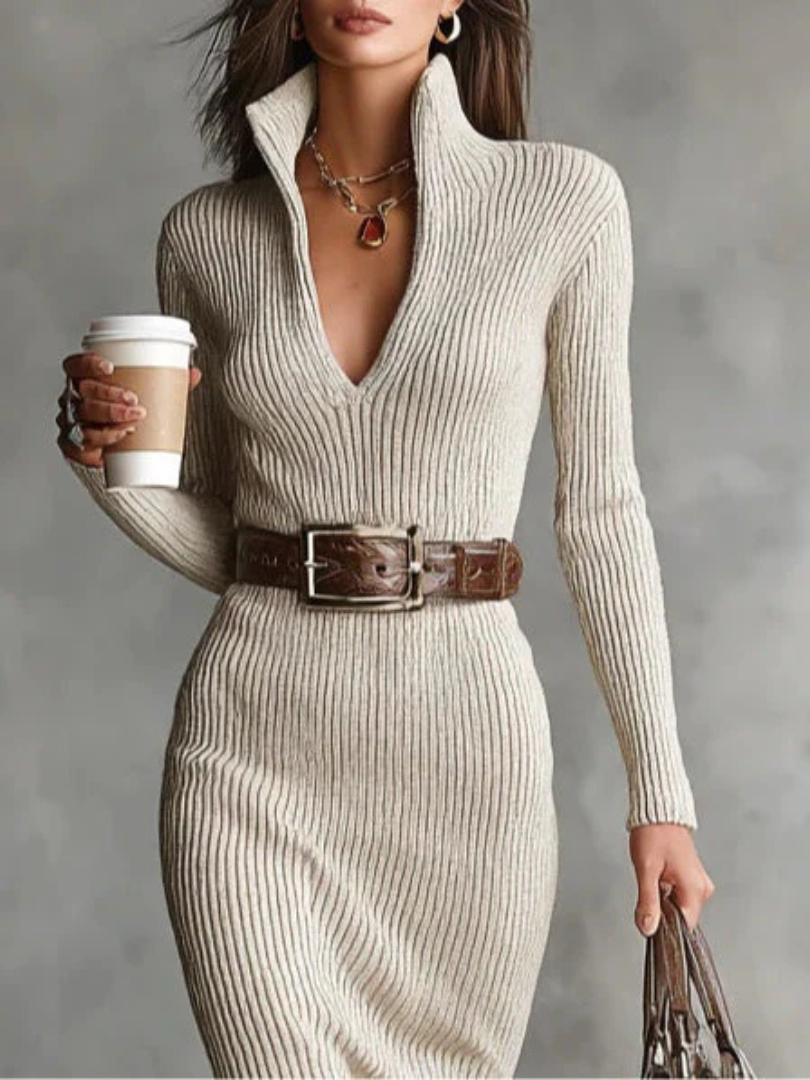 Ammina™ | Ribbed Knit Winter Dress - Maison Léa &amp; Lou