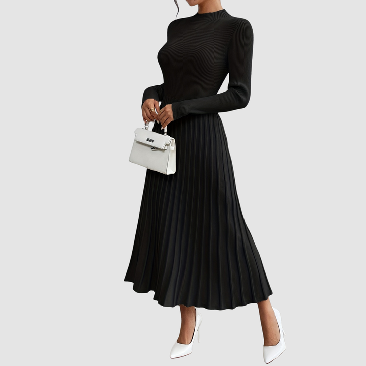 Evelyn Grace | High-Neck Long-Sleeve Maxi Dress - Maison Léa &amp; Lou