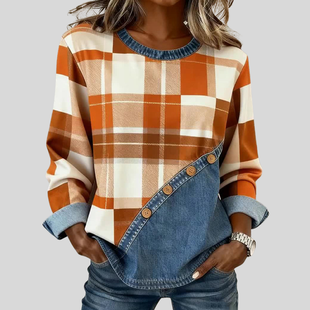 Sandrine™ | Autumn Plaid Patchwork Art Sweatshirt - Maison Léa &amp; Lou