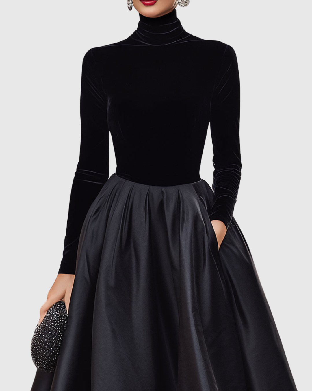 Aradia - Elegant Black Velvet and Satin Midi Dress - Maison Léa & Lou