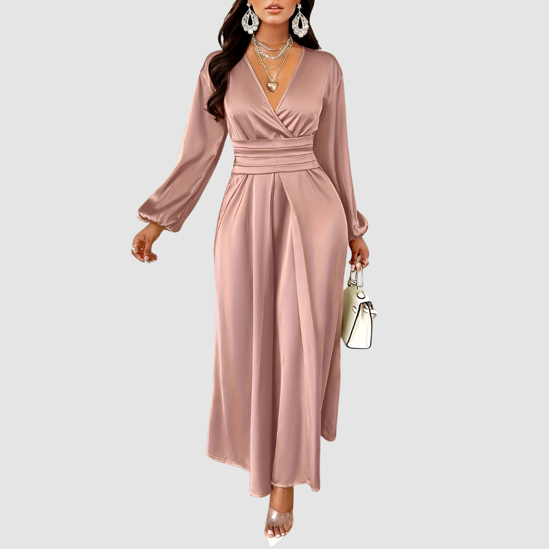 Eleanor Bloom - Pleated Satin Maxi Dress - Maison Léa &amp; Lou