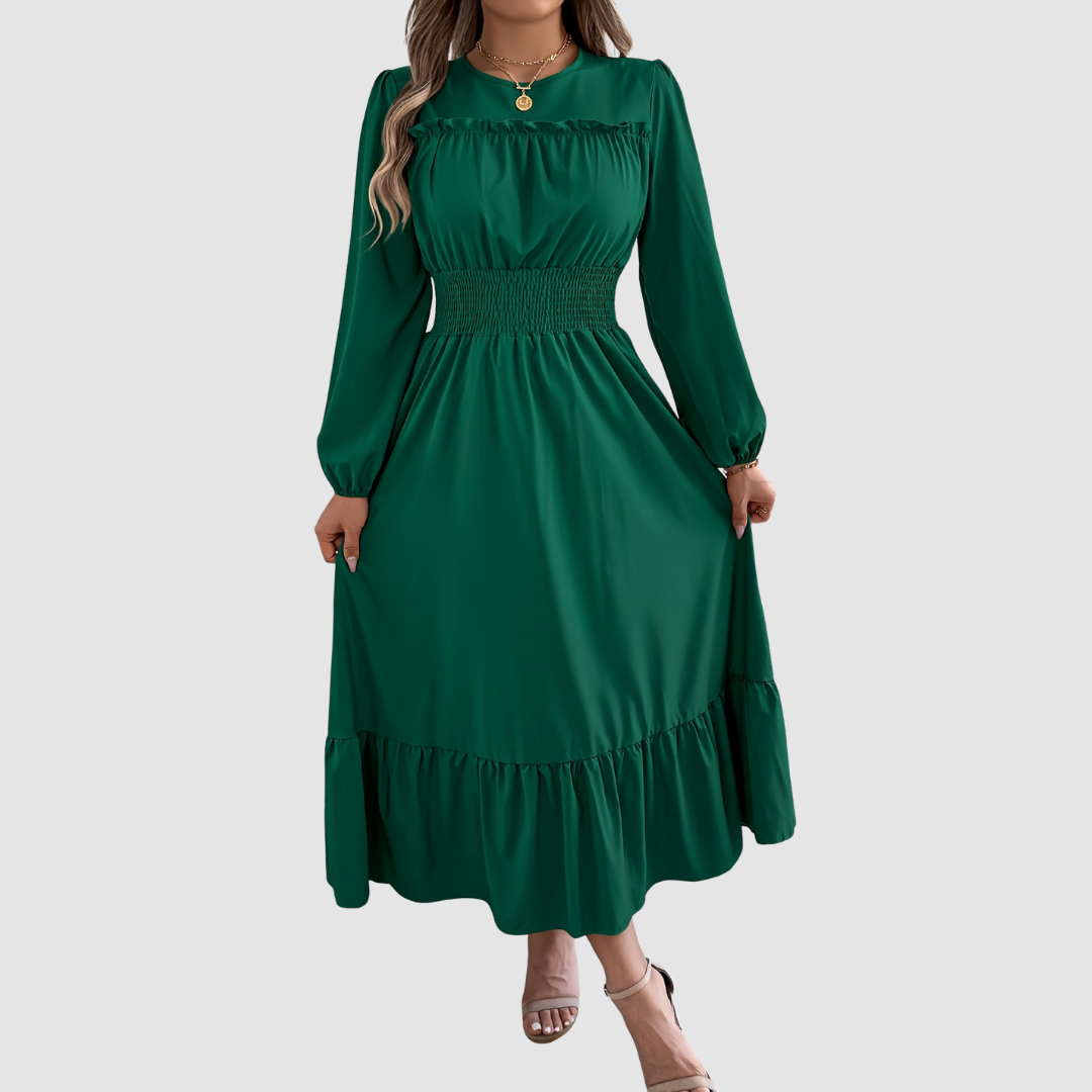 Isola Lane | Navy Ruffled Hem Midi Dress - Maison Léa &amp; Lou
