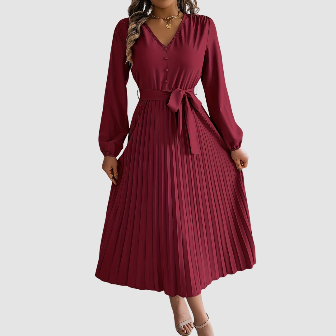 Celeste Bloom - Pleated Long-Sleeve Midi Dress - Maison Léa &amp; Lou