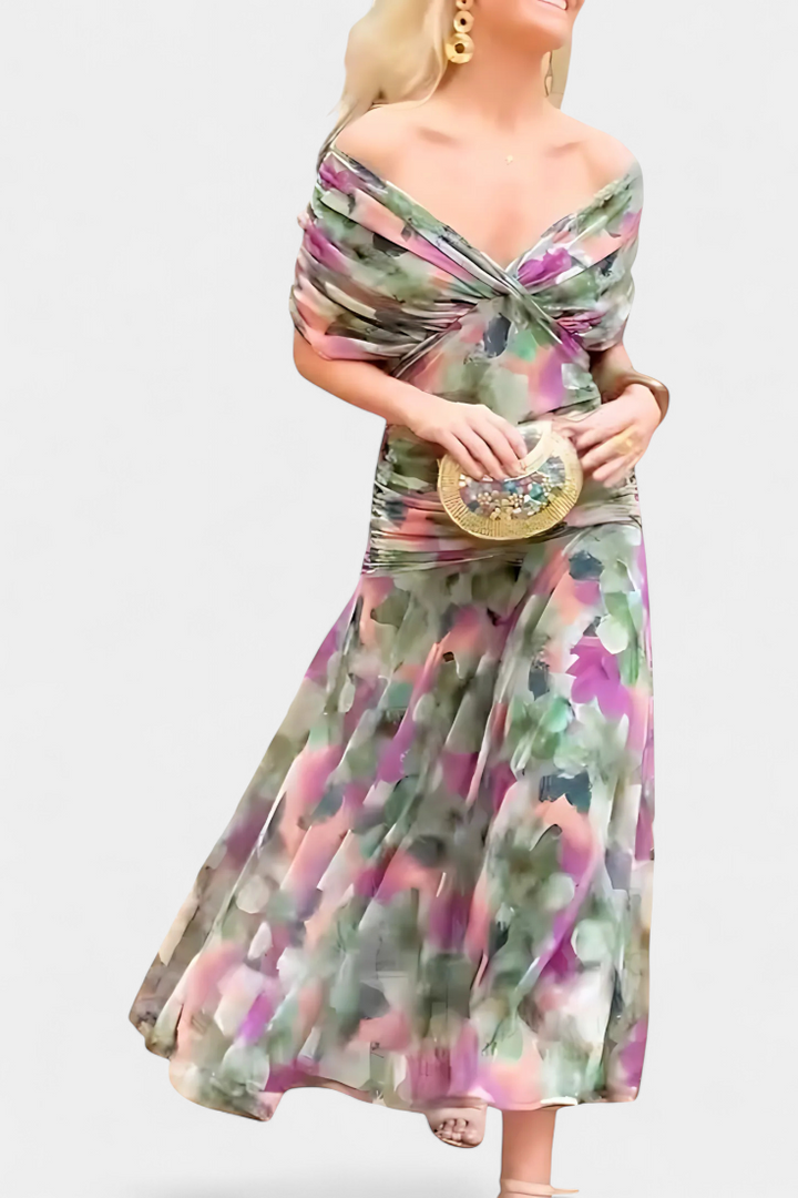 Freya - Flowing Floral V Neck Dress - Maison Léa &amp; Lou