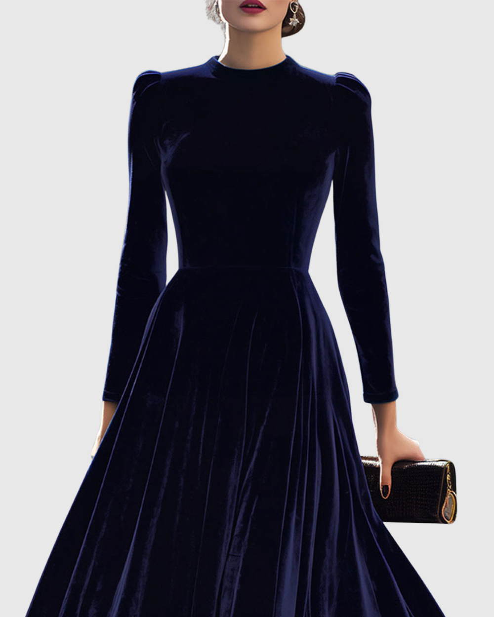 Sibella - Navy Long-Sleeve Midi Dress - Maison Léa & Lou