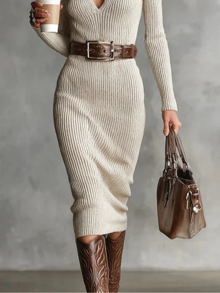 Ammina™ | Ribbed Knit Winter Dress - Maison Léa &amp; Lou